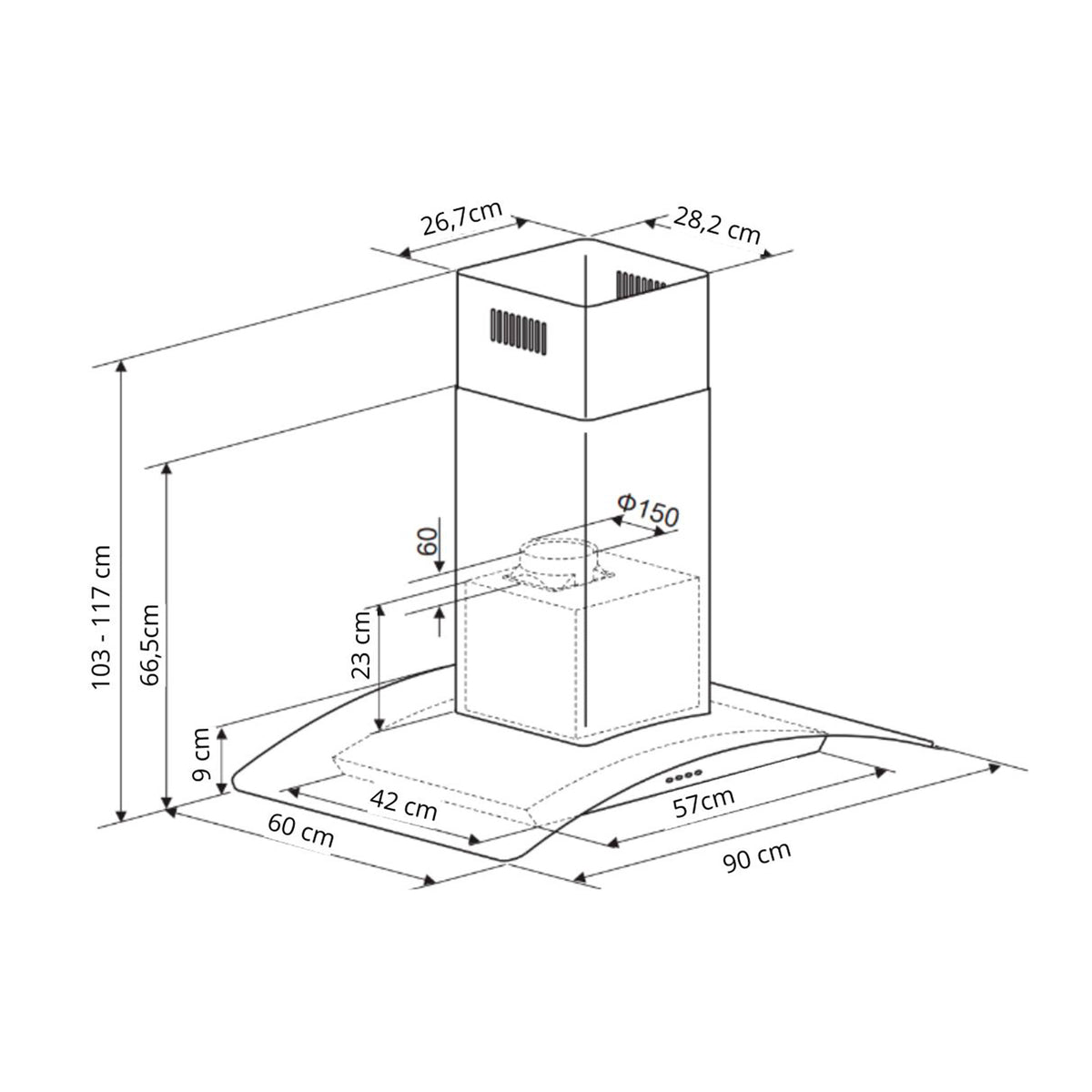 Extractor DRIJA PRISMA ISLA TOUCH 90 BLACK